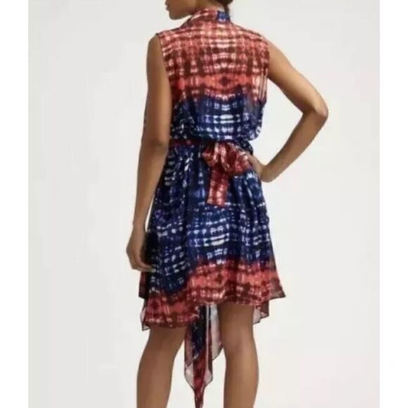 BCBGMAXAZRIA Isla Silk Persian Red Asymmetrical Self Tie Sleeveless Wrap Dress - Picture 12 of 12